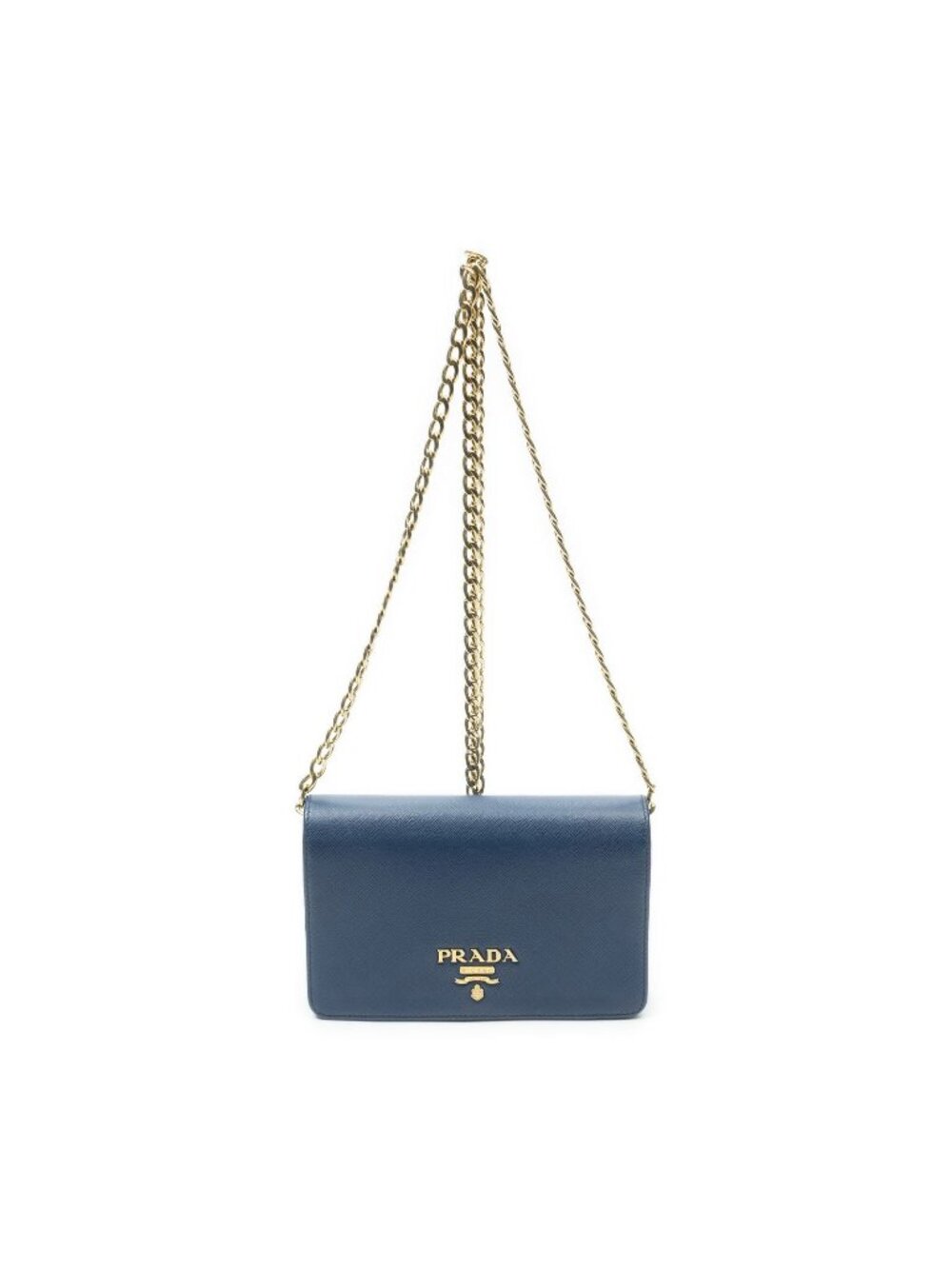 Prada Chain Wallet Navy Blue Saffiano Leather Shoulder Bag